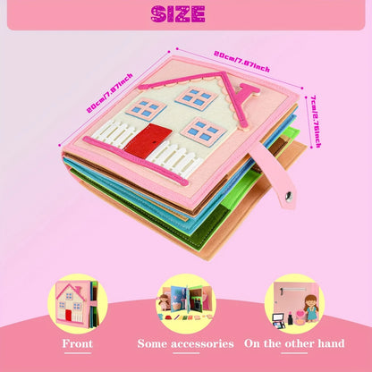 Children  Busy Board Intelligence Learning Toy Set Pink House Edition Preschool Learning Activities Including Life Skills