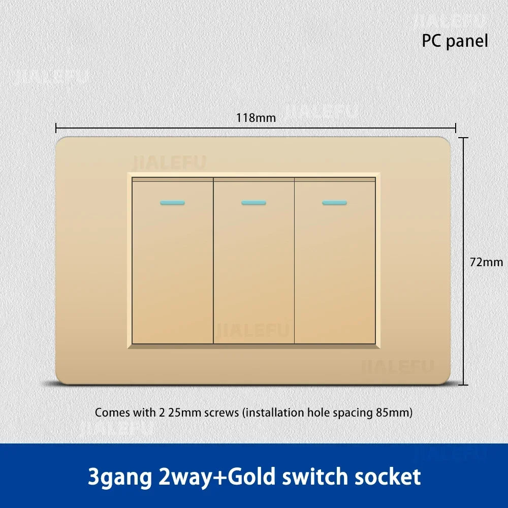 DELEFU 118*72mm PC Panel Parallel 3gang 2way Grey Black White Gold Wall Switch