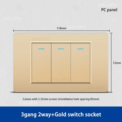 DELEFU 118*72mm PC Panel Parallel 3gang 2way Grey Black White Gold Wall Switch