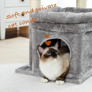 Cat Tree Cat Tower for Indoor Cats with Private Cozy Cat Condo Natural Sisal Scratching Posts and Plush Pom-pom for Small Cats