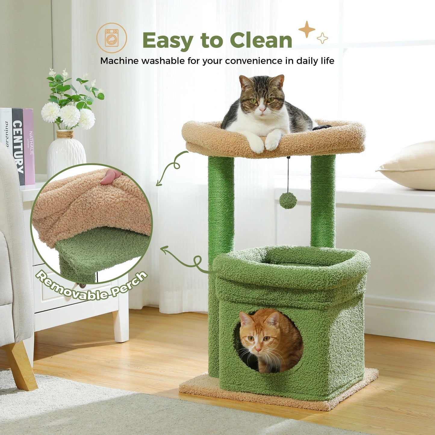 Cat Tree Cat Tower for Indoor Cats with Private Cozy Cat Condo Natural Sisal Scratching Posts and Plush Pom-pom for Small Cats