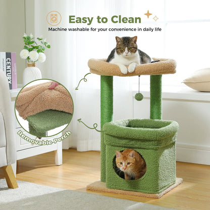 Cat Tree Cat Tower for Indoor Cats with Private Cozy Cat Condo Natural Sisal Scratching Posts and Plush Pom-pom for Small Cats