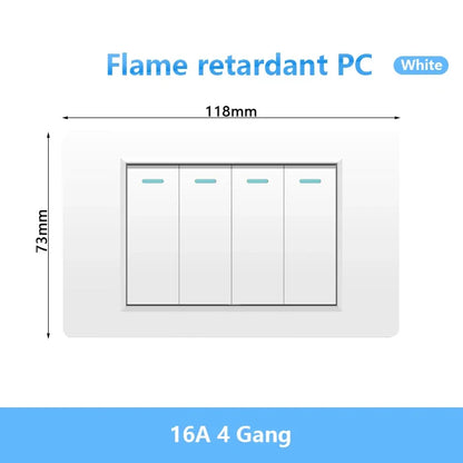 118 Type Brazil Korea AU US Standard Wall Light Switch 16A PC Panel Power ON OFF 1/2/3/4/Gang 2Way Push Rocker Button Switch