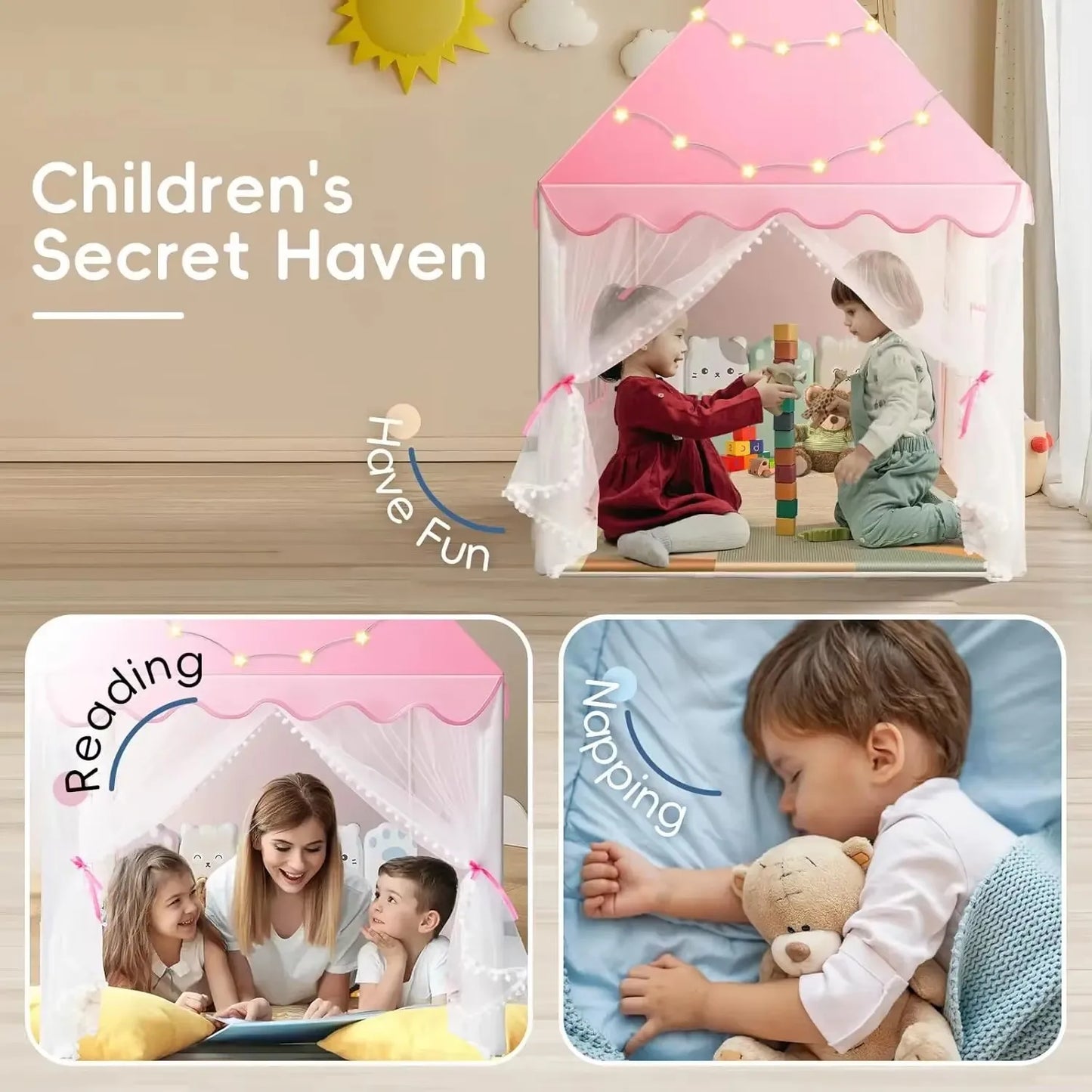 Kids Tent Pink Kid Play House Children Indoor Outdoor Toy House Portable Princess House Children Tent Christmas Girl Gifts