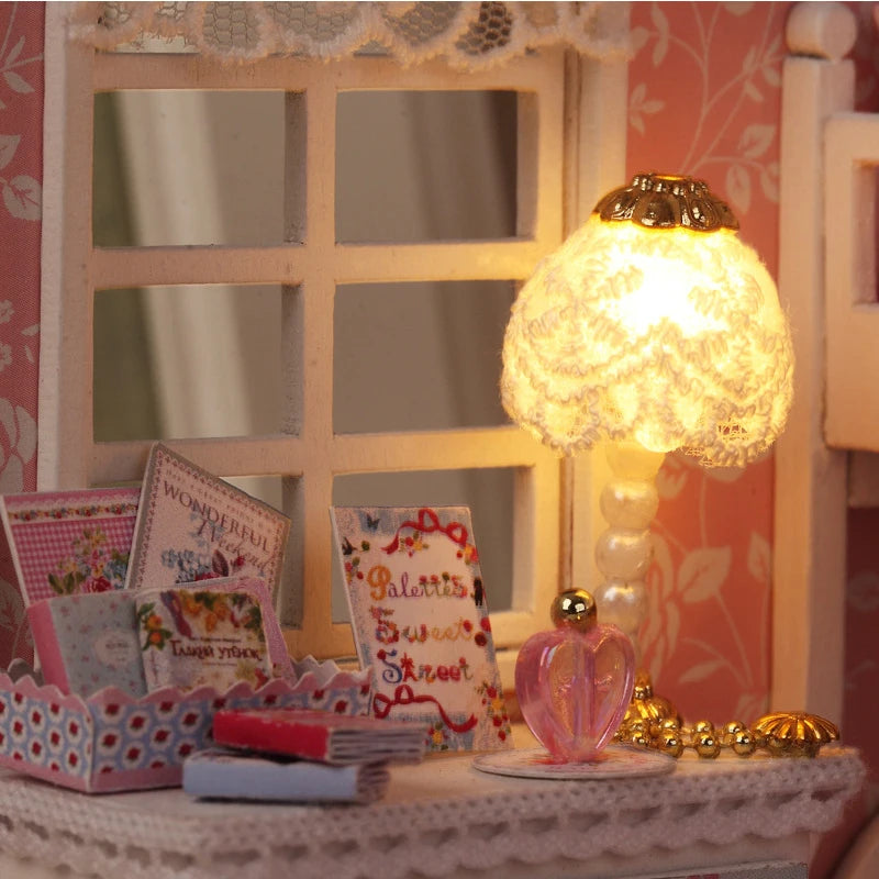 Kitten Mini Wooden Doll House Model Building Kits Toy Home Kit Creative Room Bedroom Decoration with Furniture For Birthday Gift