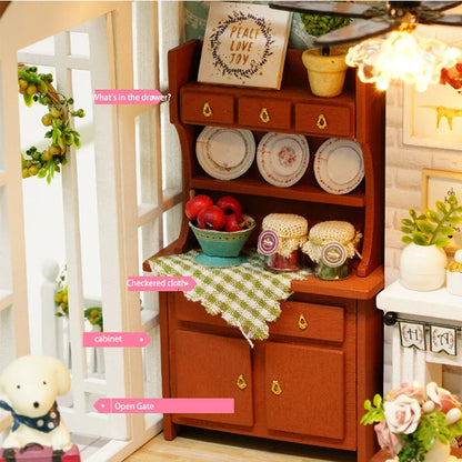 Kitten Mini Wooden Doll House Model Building Kits Toy Home Kit Creative Room Bedroom Decoration with Furniture For Birthday Gift