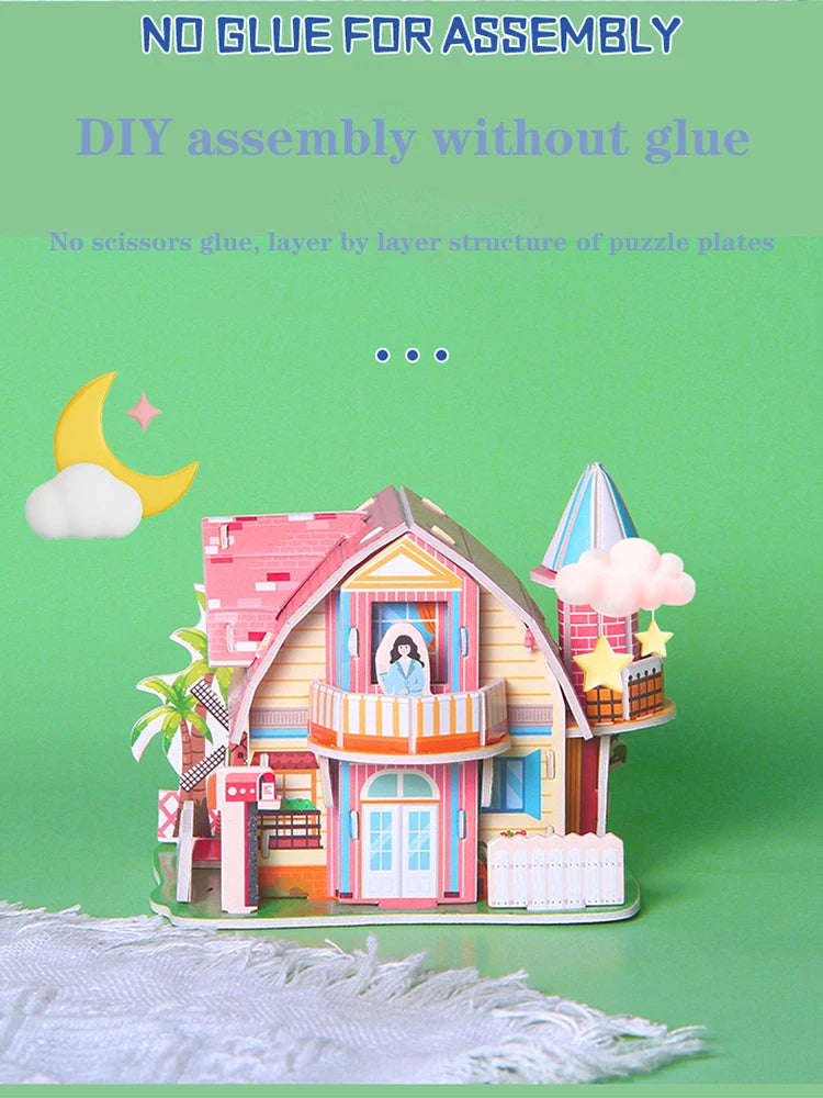 3D JigSaw Puzzle House Model DIY Kit For Kids Educational Assembly Toy Creative Home Decor Gifts