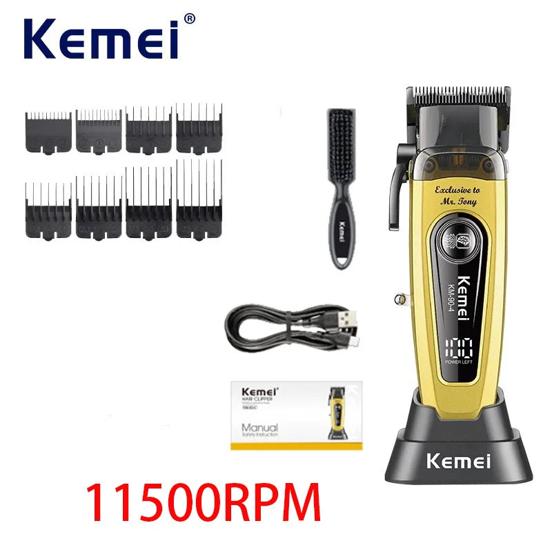 Kemei Professional Brushless Motor Hair Clippers 11500RPM Cordless Barber Electric Hair Trimmer DLC-Blade Hair Cutting Machine