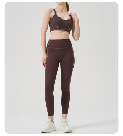 Yoga wear, a high-end sports solid-color high-elastic tight high-intensity sports set, women's fitness clothes suitable for gym