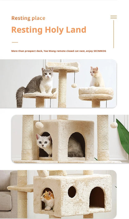 174cm Tower for Indoor Cats and Large Cat Tree With Sisal-Covered Scratching Posts Spacious Hammock Padded Perches and Condos