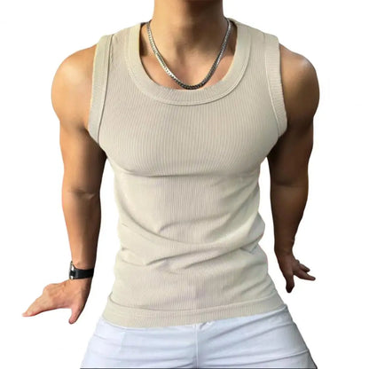 Sport Vest for Men Athletic Tank Top Men's Ribbed Slim Fit Sport Vest Round Neck Tank Top Solid Color Exercise Fitness Tops
