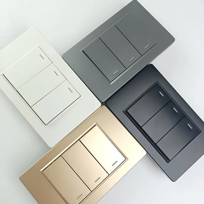 DELEFU 118*72mm PC Panel Parallel 3gang 2way Grey Black White Gold Wall Switch
