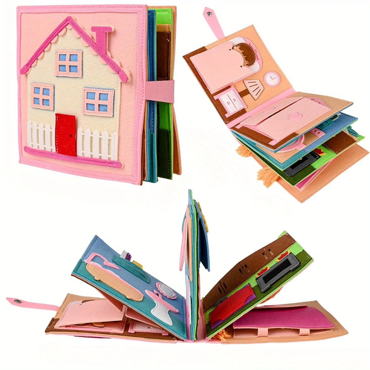 Children  Busy Board Intelligence Learning Toy Set Pink House Edition Preschool Learning Activities Including Life Skills
