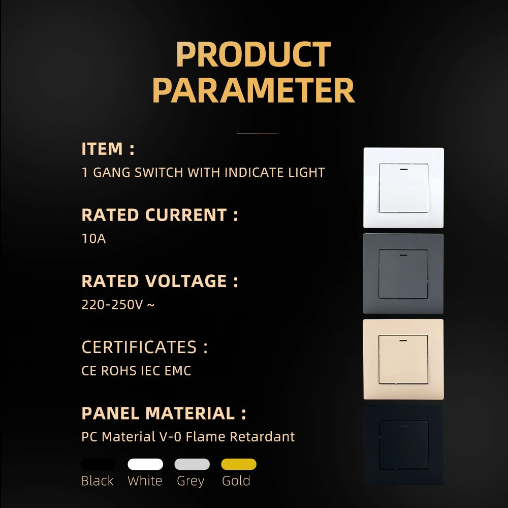 European standard 86*86mm rocker switch PC panel LED light switch One switch single control double control wall switch CE Rohs