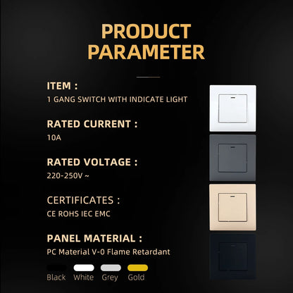 European standard 86*86mm rocker switch PC panel LED light switch One switch single control double control wall switch CE Rohs