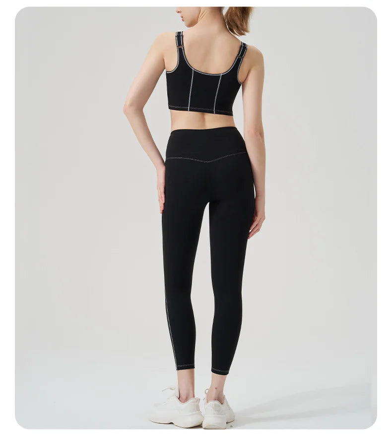 Yoga wear, a high-end sports solid-color high-elastic tight high-intensity sports set, women's fitness clothes suitable for gym