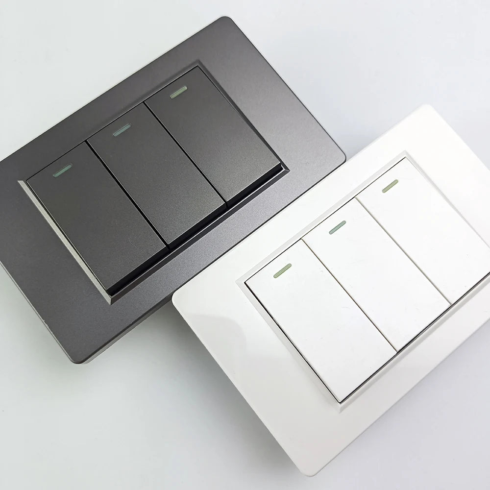 DELEFU 118*72mm PC Panel Parallel 3gang 2way Grey Black White Gold Wall Switch