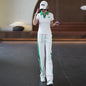 Women's Casual Sports Suit 2025 New Summer Spring Style Clothes Fashion Short Sleeve Lapel T-shirt Wide Leg Pants Two Piece Set