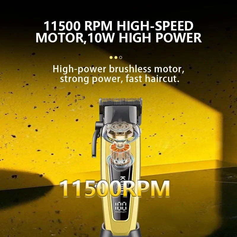 Kemei Professional Brushless Motor Hair Clippers 11500RPM Cordless Barber Electric Hair Trimmer DLC-Blade Hair Cutting Machine