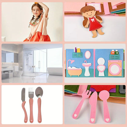 Children  Busy Board Intelligence Learning Toy Set Pink House Edition Preschool Learning Activities Including Life Skills