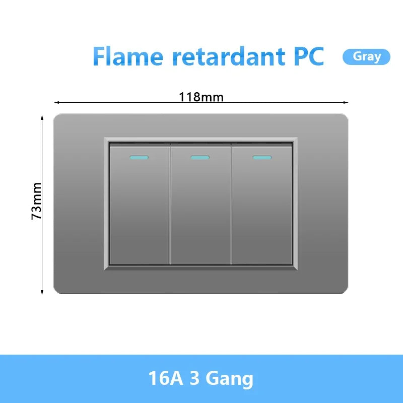 118 Type Brazil Korea AU US Standard Wall Light Switch 16A PC Panel Power ON OFF 1/2/3/4/Gang 2Way Push Rocker Button Switch