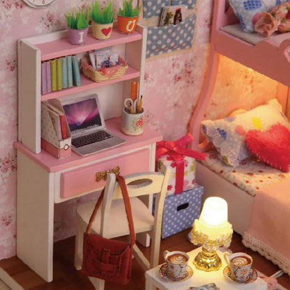 Kitten Mini Wooden Doll House Model Building Kits Toy Home Kit Creative Room Bedroom Decoration with Furniture For Birthday Gift