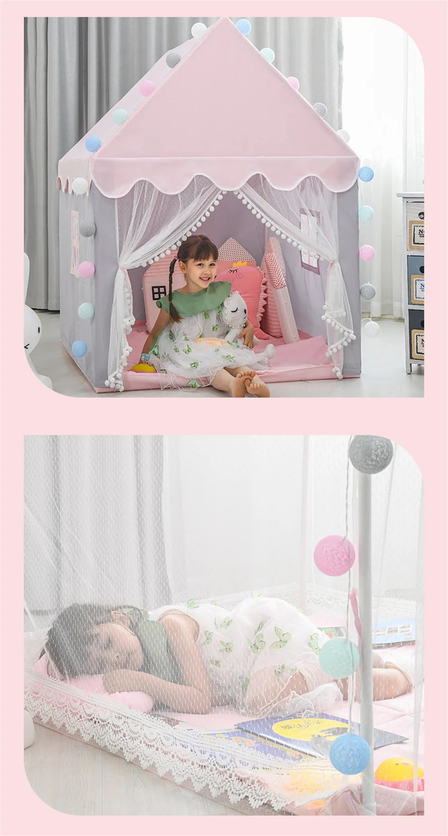 Kids Tent Pink Kid Play House Children Indoor Outdoor Toy House Portable Princess House Children Tent Christmas Girl Gifts