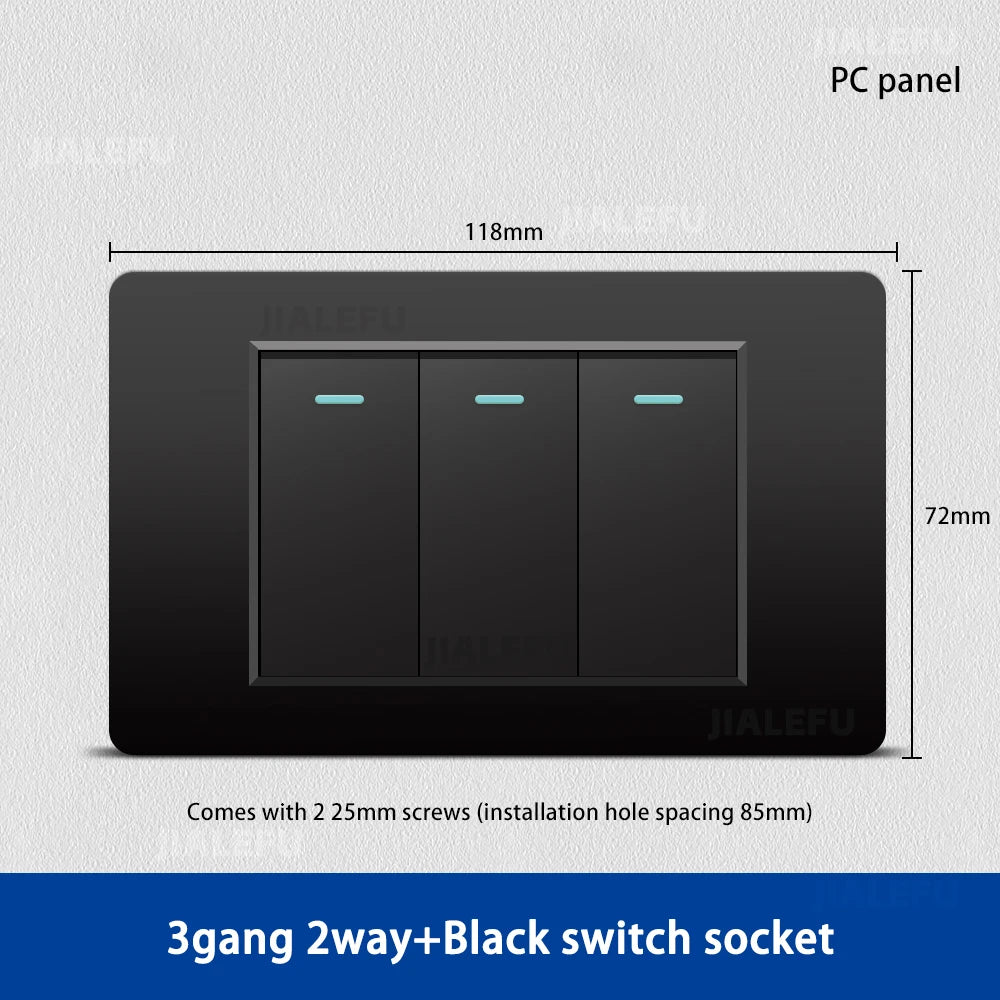 DELEFU 118*72mm PC Panel Parallel 3gang 2way Grey Black White Gold Wall Switch