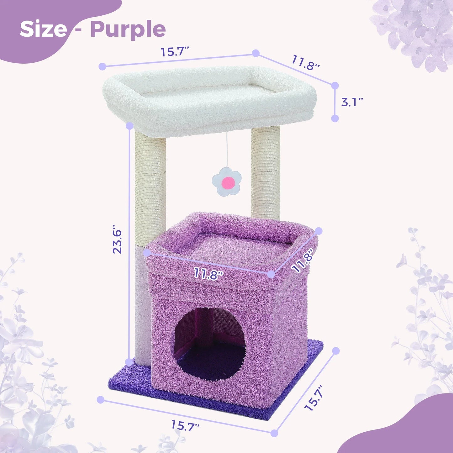Cat Tree Cat Tower for Indoor Cats with Private Cozy Cat Condo Natural Sisal Scratching Posts and Plush Pom-pom for Small Cats