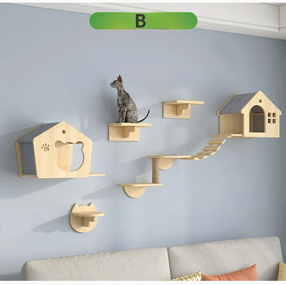 Wooden Wall Climbing Set for Cat, Tree Tower, Pet Accessories, Training Supplies, DIY, Match Your Own, Villa, Products