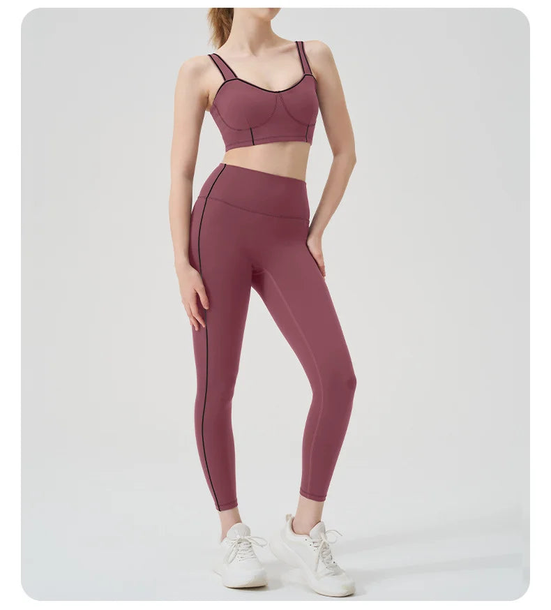Yoga wear, a high-end sports solid-color high-elastic tight high-intensity sports set, women's fitness clothes suitable for gym