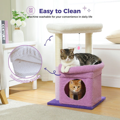 Cat Tree Cat Tower for Indoor Cats with Private Cozy Cat Condo Natural Sisal Scratching Posts and Plush Pom-pom for Small Cats