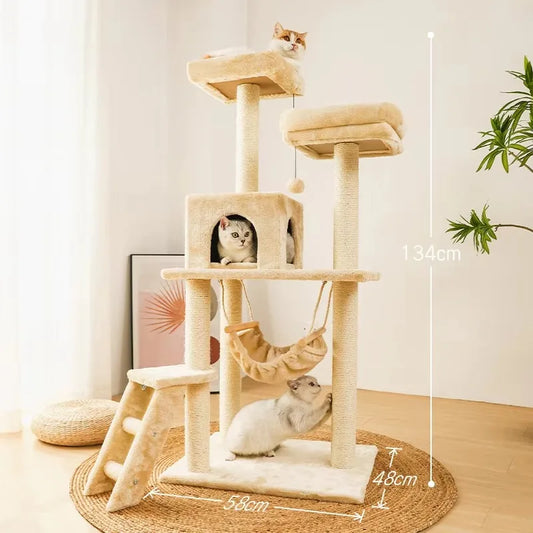 Multi-layer At Tree and Tower for Indoor Cats with Sisal-Covered Scratching Posts Spacious Hammock Padded Perches and Condos