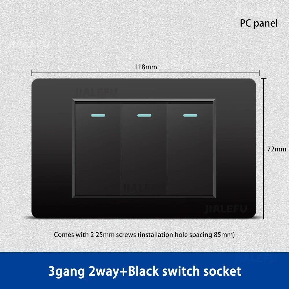 DELEFU 118*72mm PC Panel Parallel 3gang 2way Grey Black White Gold Wall Switch