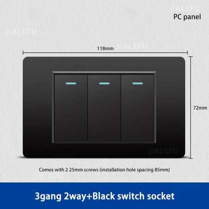DELEFU 118*72mm PC Panel Parallel 3gang 2way Grey Black White Gold Wall Switch