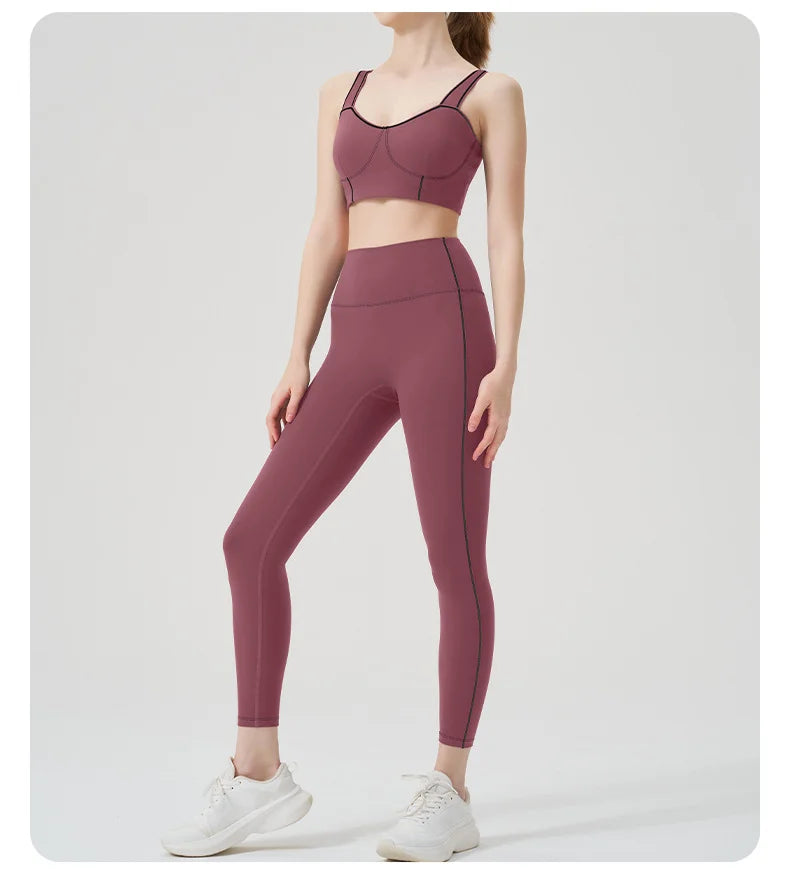 Yoga wear, a high-end sports solid-color high-elastic tight high-intensity sports set, women's fitness clothes suitable for gym
