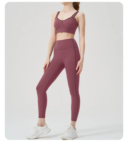 Yoga wear, a high-end sports solid-color high-elastic tight high-intensity sports set, women's fitness clothes suitable for gym