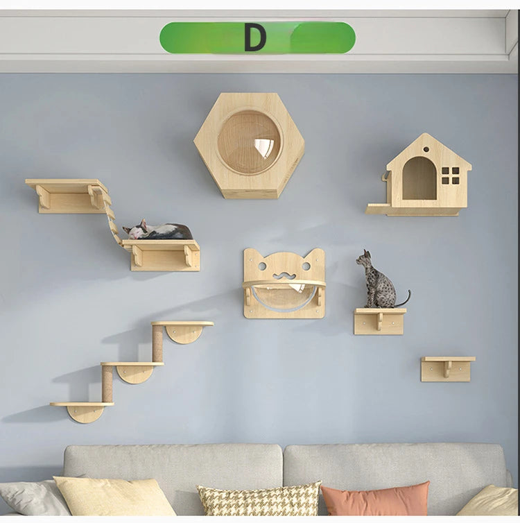 Wooden Wall Climbing Set for Cat, Tree Tower, Pet Accessories, Training Supplies, DIY, Match Your Own, Villa, Products