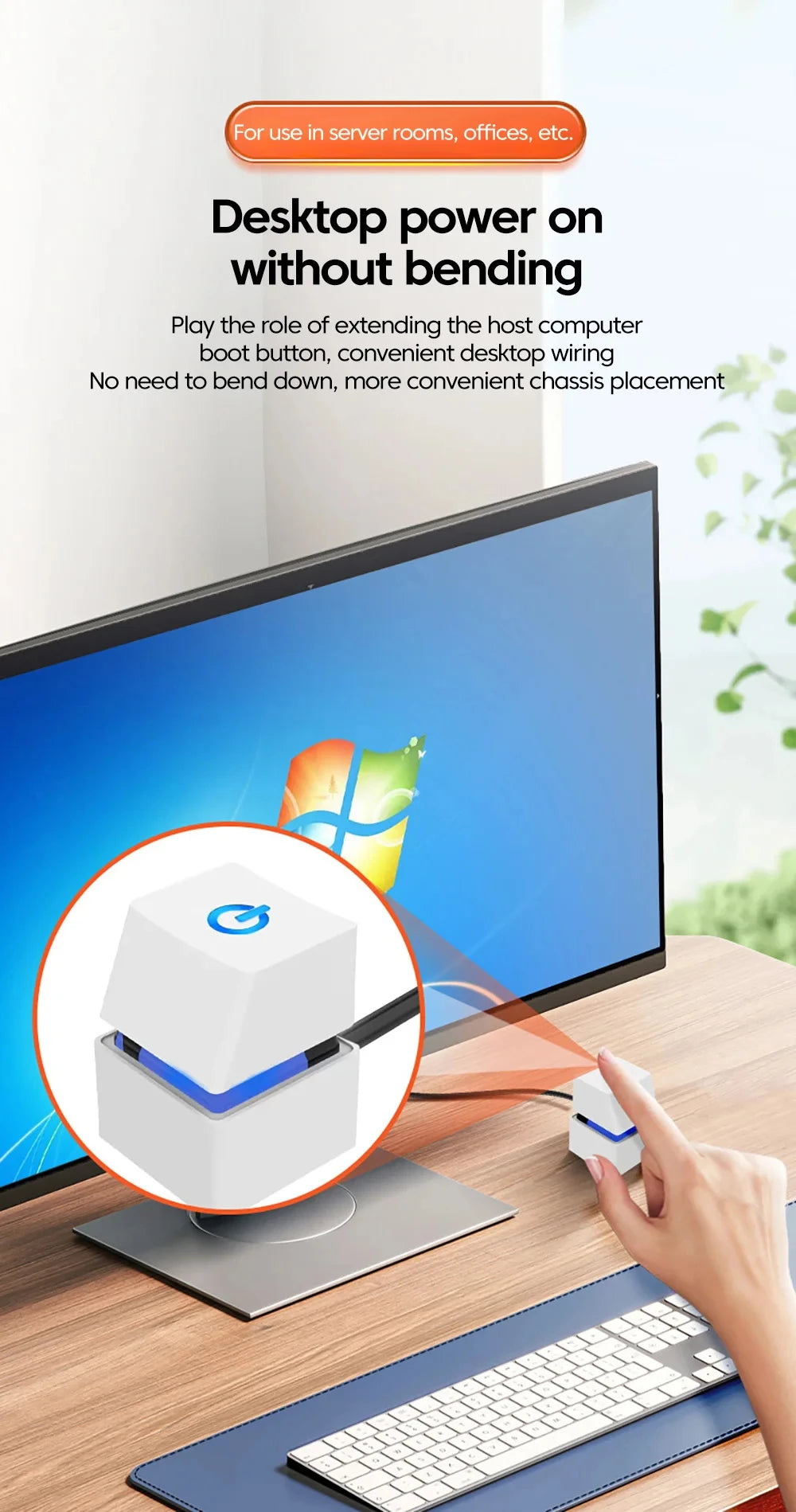Ldpcsj Computer Desktop Switch 2m Led Lights Pc Motherboard External Boot Power On/Off Button Extension Cable for Home Office Co