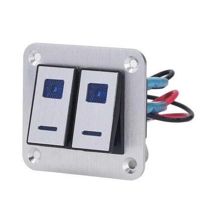 Rocker Switch Panel Blue LED Light 2 Gang On Off Switch Panel Pre Wired SPST Aluminum Alloy DC 12V-24V with DIY Sticker for rv