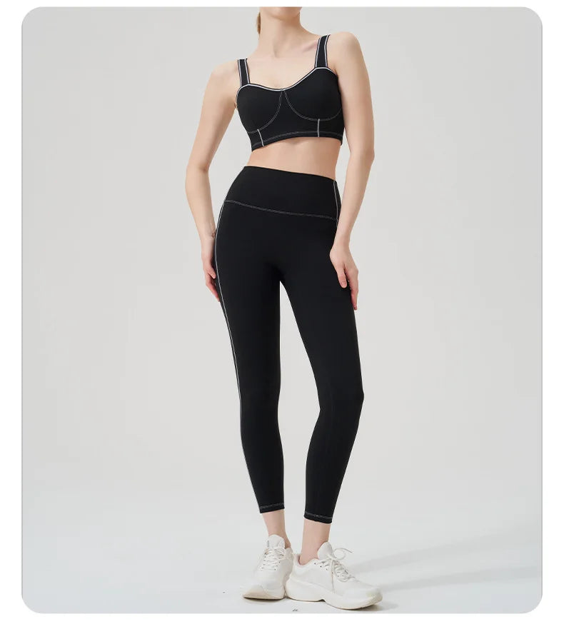 Yoga wear, a high-end sports solid-color high-elastic tight high-intensity sports set, women's fitness clothes suitable for gym