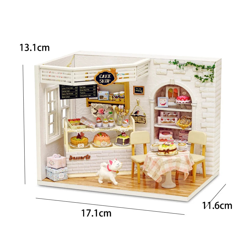 Kitten Mini Wooden Doll House Model Building Kits Toy Home Kit Creative Room Bedroom Decoration with Furniture For Birthday Gift