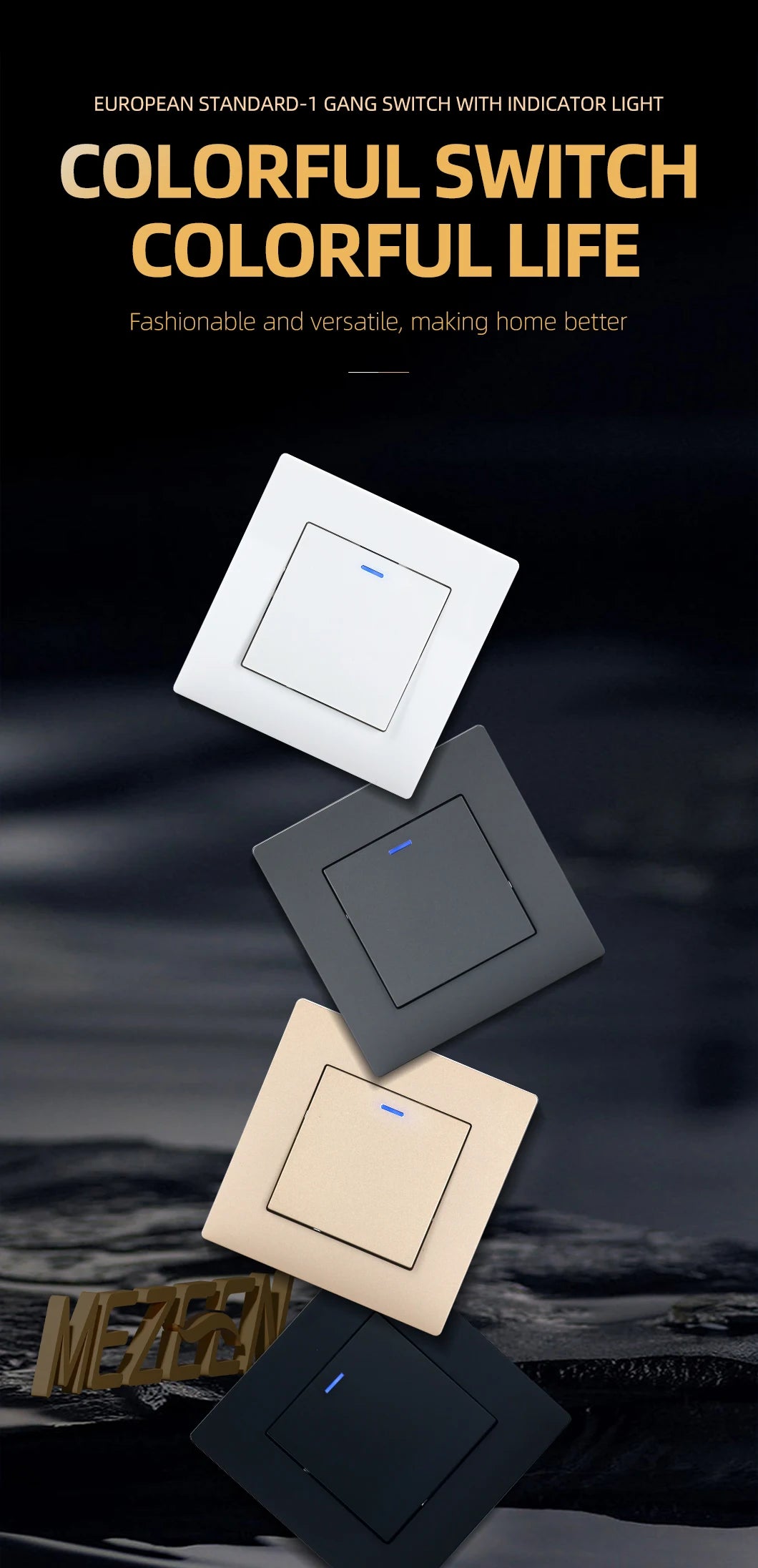 European standard 86*86mm rocker switch PC panel LED light switch One switch single control double control wall switch CE Rohs