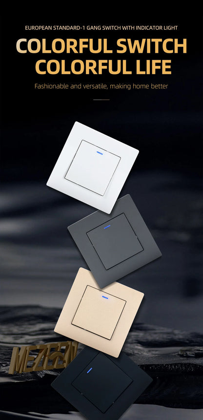 European standard 86*86mm rocker switch PC panel LED light switch One switch single control double control wall switch CE Rohs