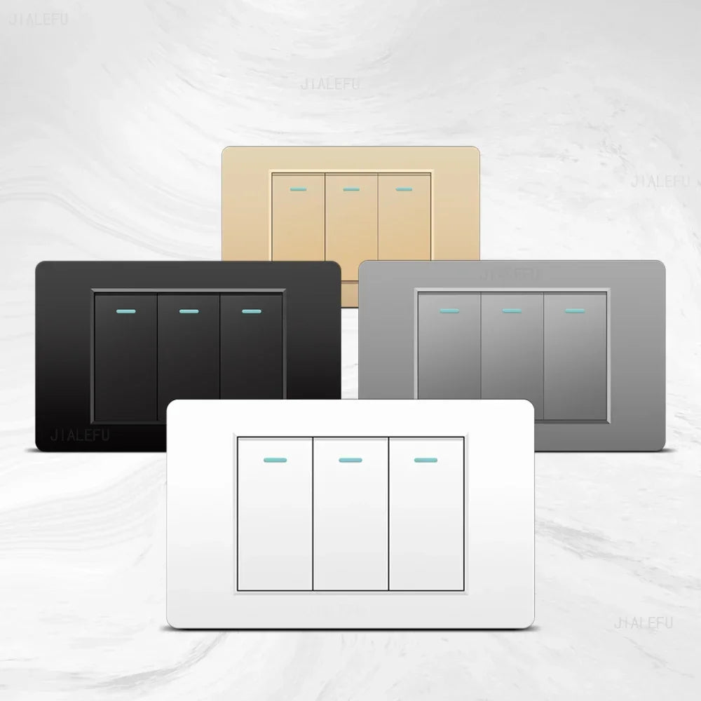 DELEFU 118*72mm PC Panel Parallel 3gang 2way Grey Black White Gold Wall Switch