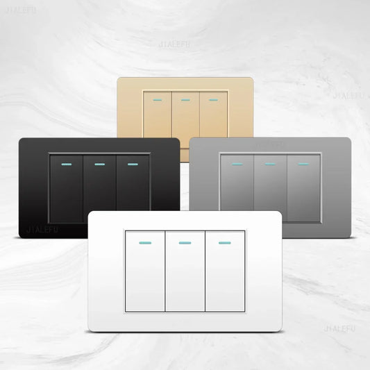 DELEFU 118*72mm PC Panel Parallel 3gang 2way Grey Black White Gold Wall Switch
