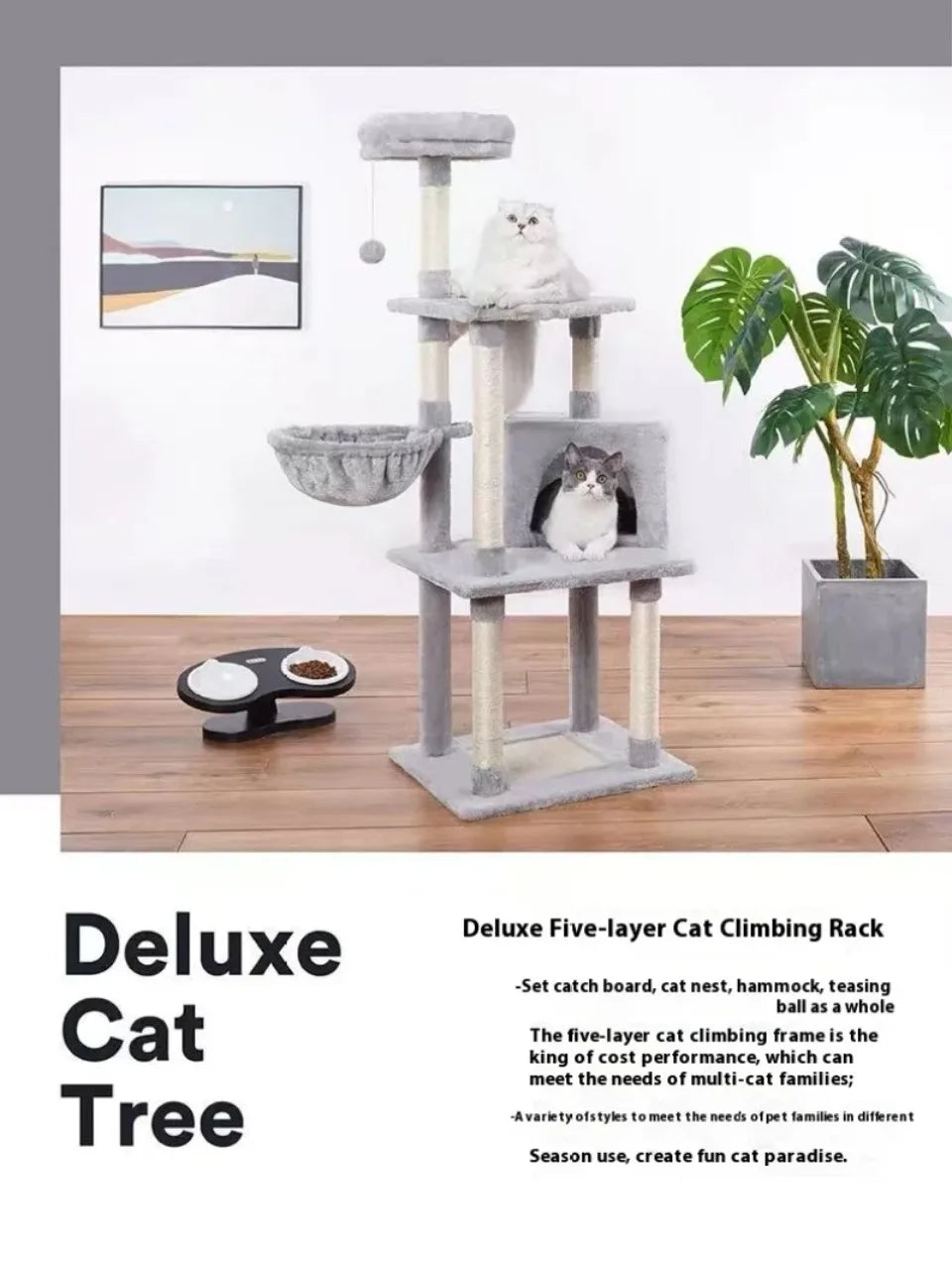 Multi-layer At Tree and Tower for Indoor Cats with Sisal-Covered Scratching Posts Spacious Hammock Padded Perches and Condos