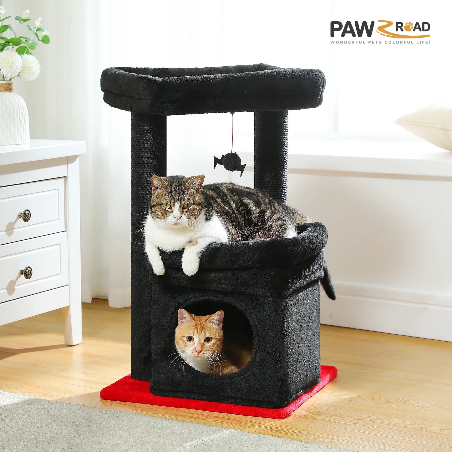 Cat Tree Cat Tower for Indoor Cats with Private Cozy Cat Condo Natural Sisal Scratching Posts and Plush Pom-pom for Small Cats