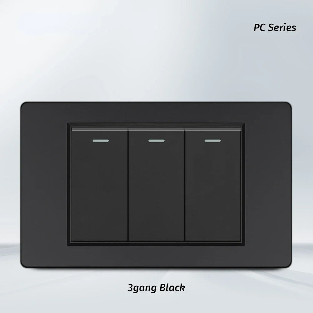 Melery 1/2/3gang 1way 2way Black PC Panel Brazil USA Italy Mexico 250V 16A Standard 118mm light Wall Switch On Off Push Button