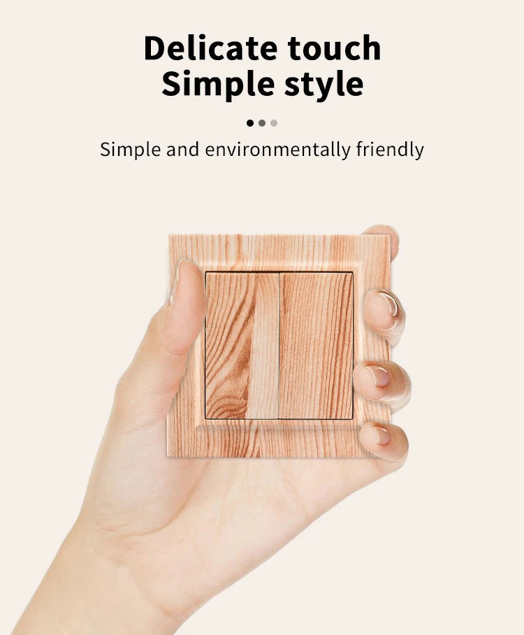 Wood Spray Plastic Panel EU Standard Classic AC Wall Rocker Switch On/Off 2 Gang 1 Way Flame Retardant Button Light Switch Panel